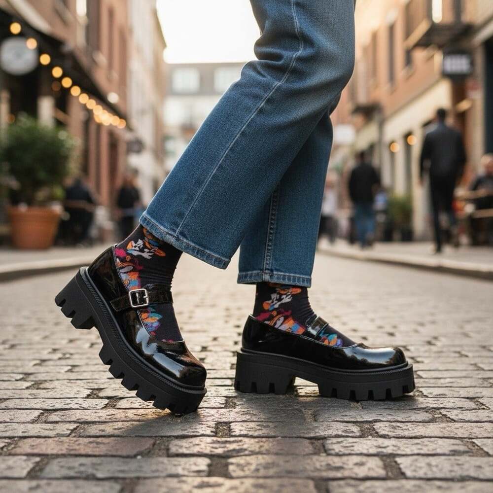 Urban Outfitters sz 9W Chunky Platform Patent Leather Mary Jane Black Shoes